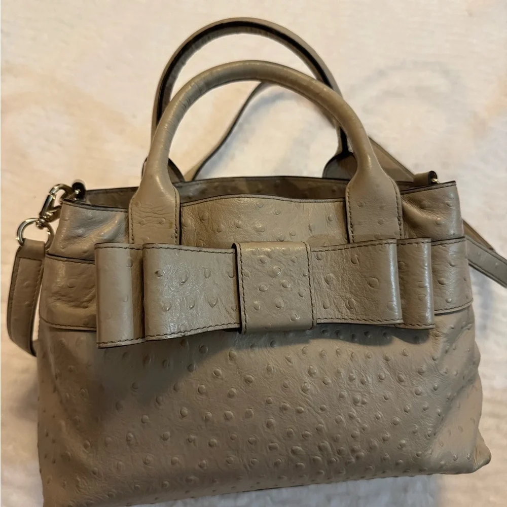 Kate Spade Beige Ostrich-Embossed Satchel